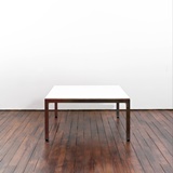 SQAURE COFFEE TABLE WITH TOP IN WHITE LAMINATE AND METAL FROM THE 1970'S